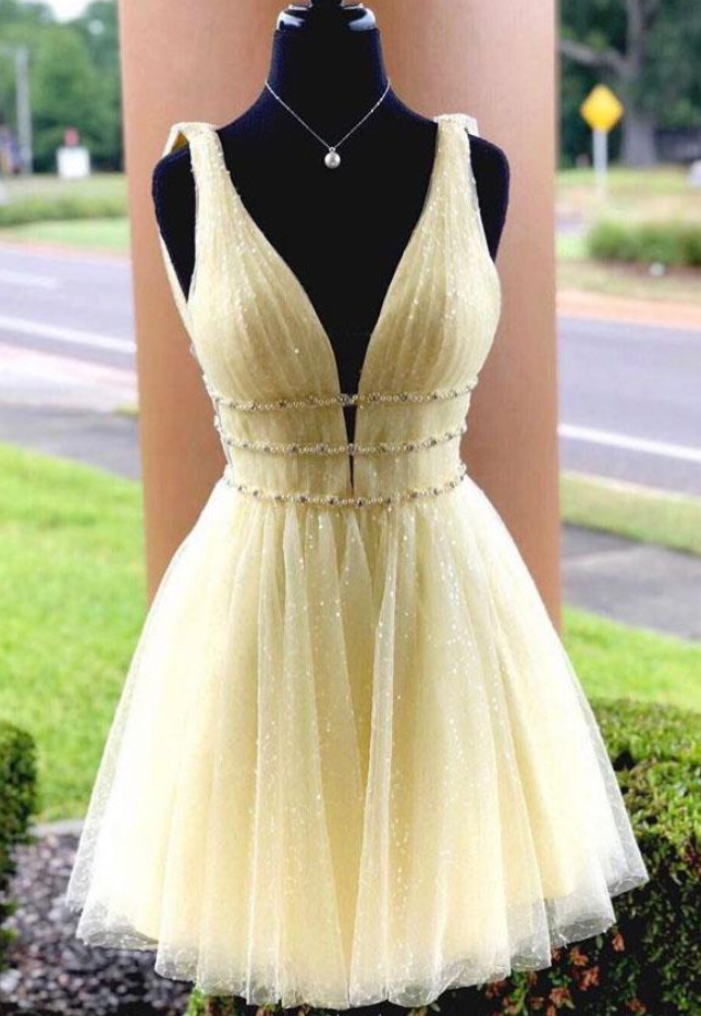 Yellow Tulle Short Prom Dress, Yellow Homecoming Dress