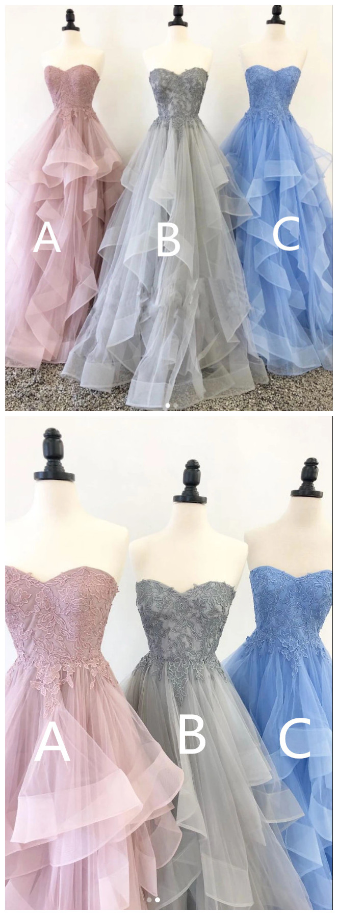 Elegant Sweetheart Tulle Lace Long Prom Dress Tulle Formal Dress
