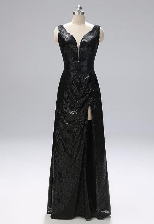 In Stock Fashionable Sequin V-neck Neckline Sheath/column Prom Dresses
