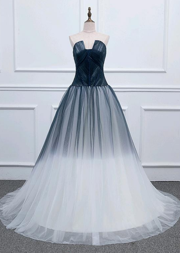 Modest Tulle Strapless Neckline Floor-length A-line Evening Dress With Pleats