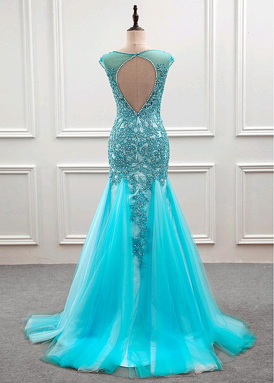 Marvelous Tulle Scoop Neckline Mermaid Evening Dress With Beaded Lace ...