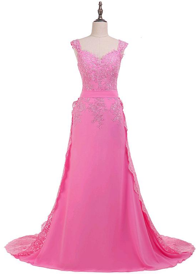 Fantastic Chiffon V-neck Neckline Sheath/column Formal Dress With Lace  Appliques & Detachable Train on Luulla