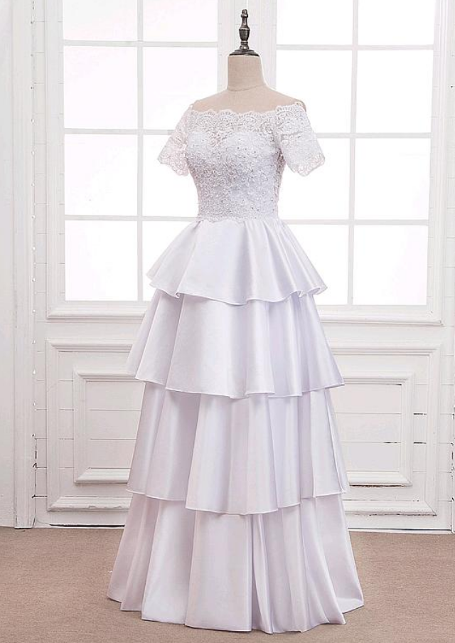 Chic Tulle & Satin Off-the-shoulder Neckline A-line Prom Dress With Beaded Lace Appliques