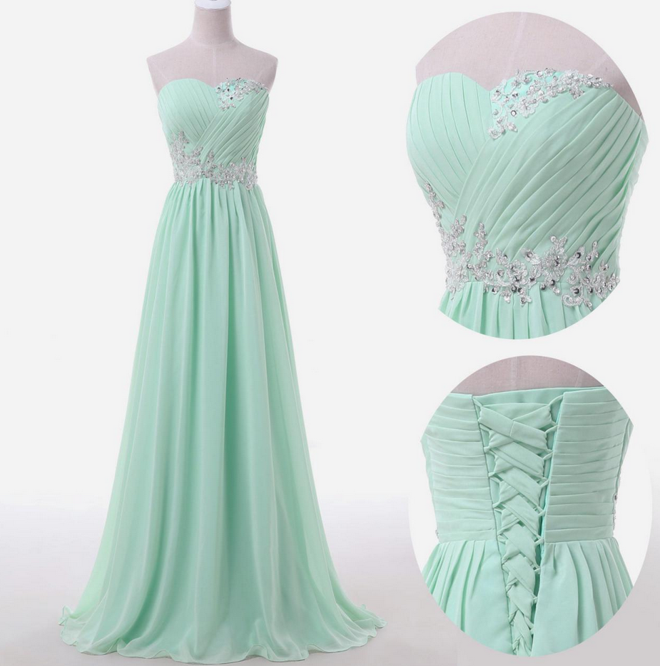Sweetheart Lace Applique Chiffon Beading Evening Dress Prom Dress Custom Made
