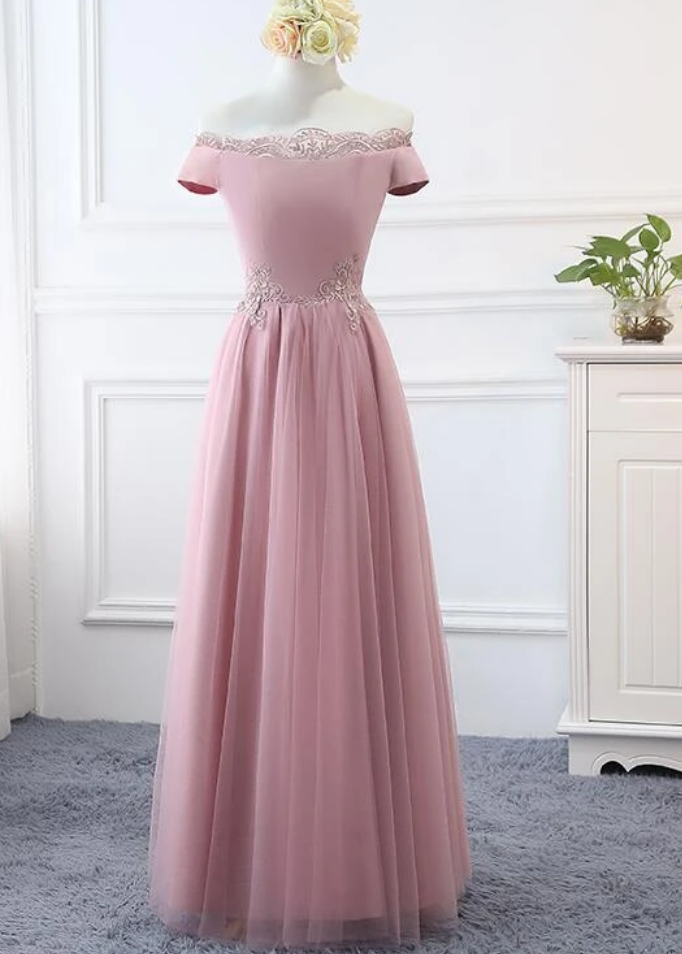 Off Shoulder Long Bridesmaid Dress, A-line Simple Prom Dress