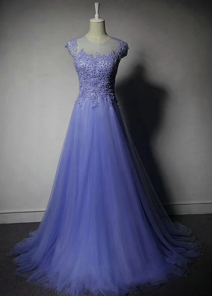 Tulle A-line Bridesmaid Dress, Lace Applique Prom Dress