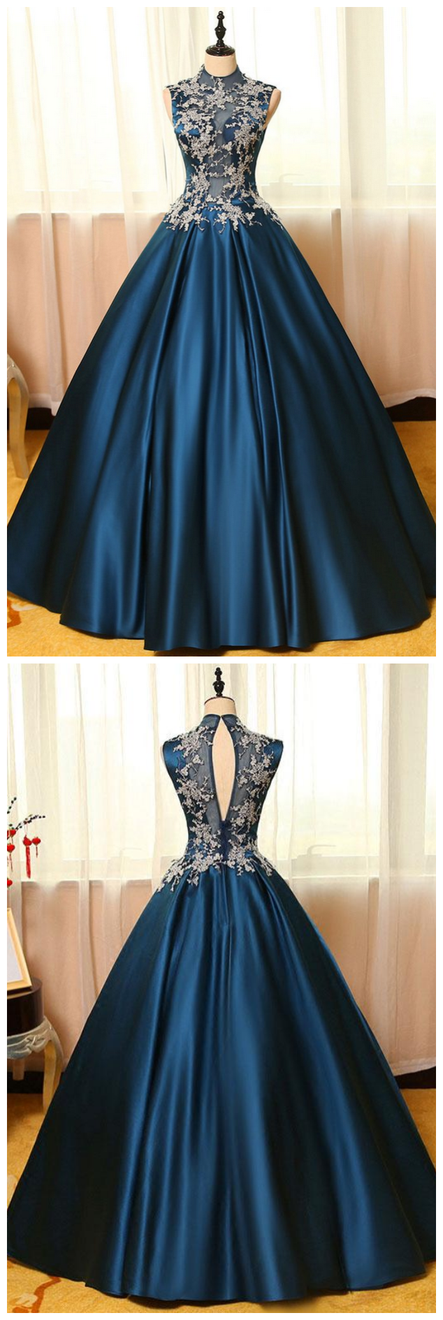 A-line Satin With Lace Long Prom Dress