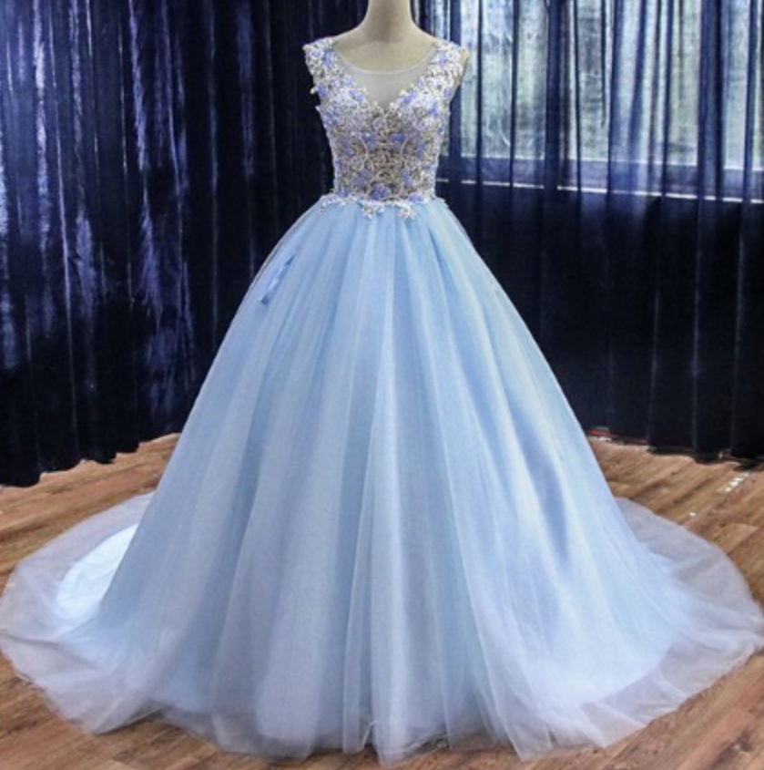 Tulle Custom Made Long Sweet 16 Prom Dress, Quinceanera Dress