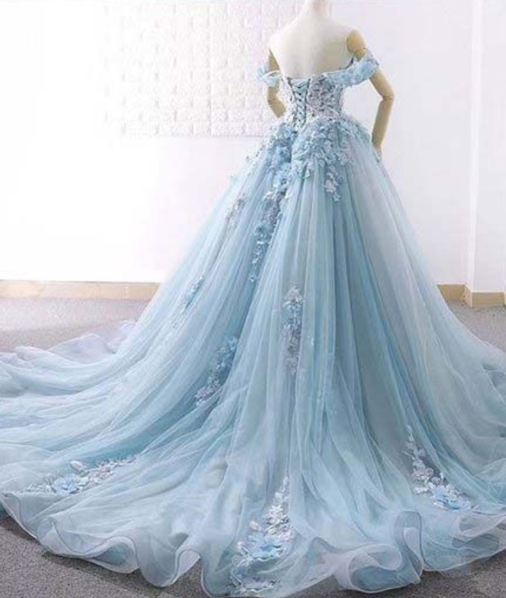Ball Gown Delicate Florals Prom Gown Long Tulle Prom Dress With Chapel