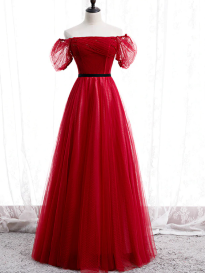 A-line Tulle Puff Sleeve Off The Shoulder Prom Dress