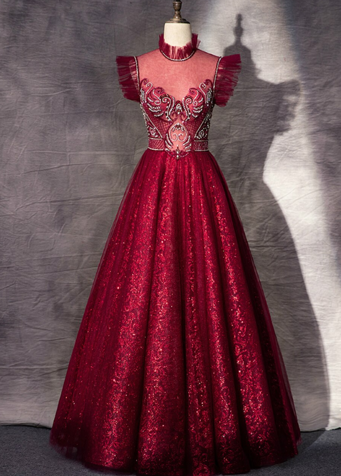 A Line Beading Crystals Evening Dresses, Red Prom Dress   cg14735 main image 1