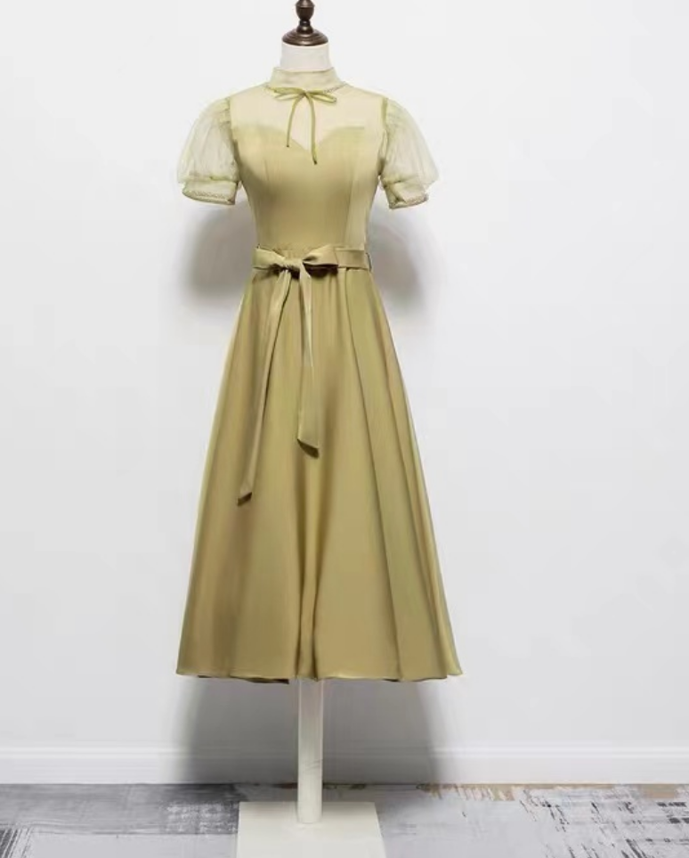 ,High Neck Prom Dress,Olive Midi Dress,Unique Party Dress,Custom Made