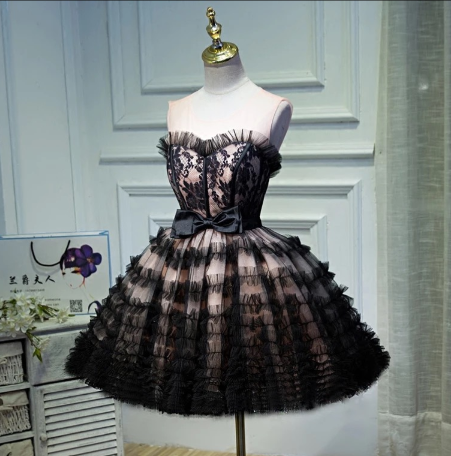 Short Style Evening Dress, Black Princess Dress, Sweet Homecoming Dress,custom Made