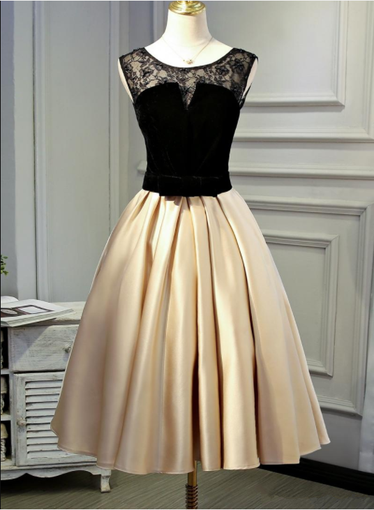 Prom Dresses Tea Length High Quality Satin With Velvet Lace Party Dresses Plus Size Evening Dress