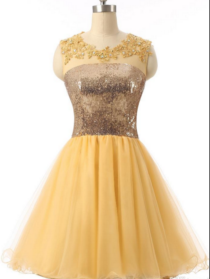 Kateprom Short Graduation Dresses ,yellow Sequin Formal Dress ,short Homecoming Dresses,sexy Formal Evening Dress,custom
