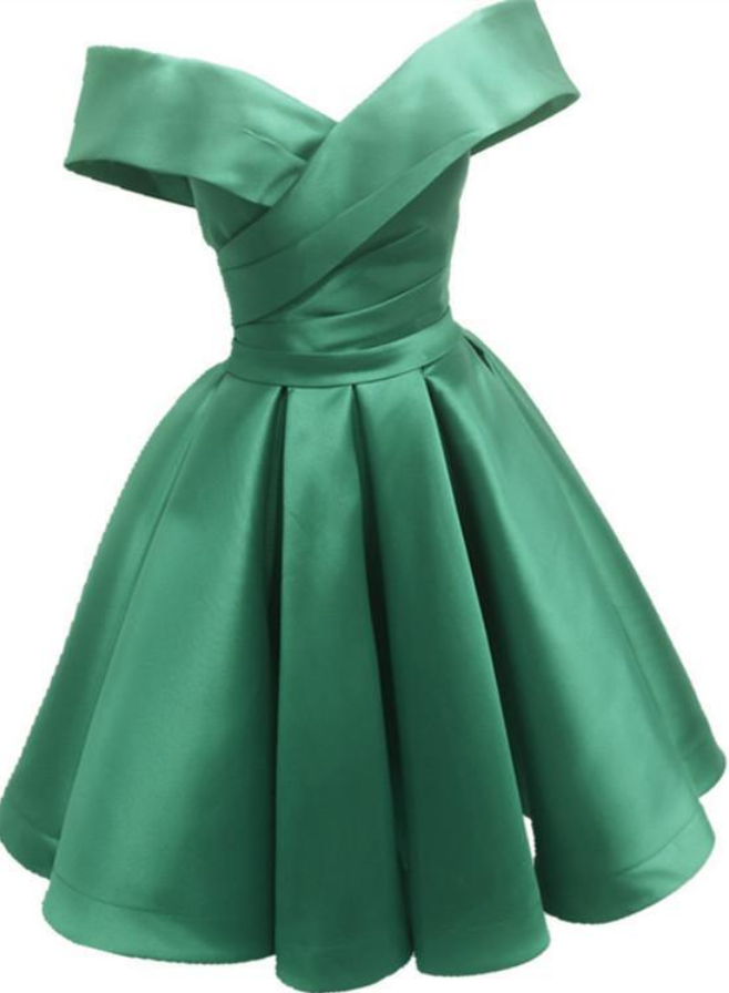 Green Satin Sweetheart Off Shoulder Satin Party Dress, Green Homecoming Dress