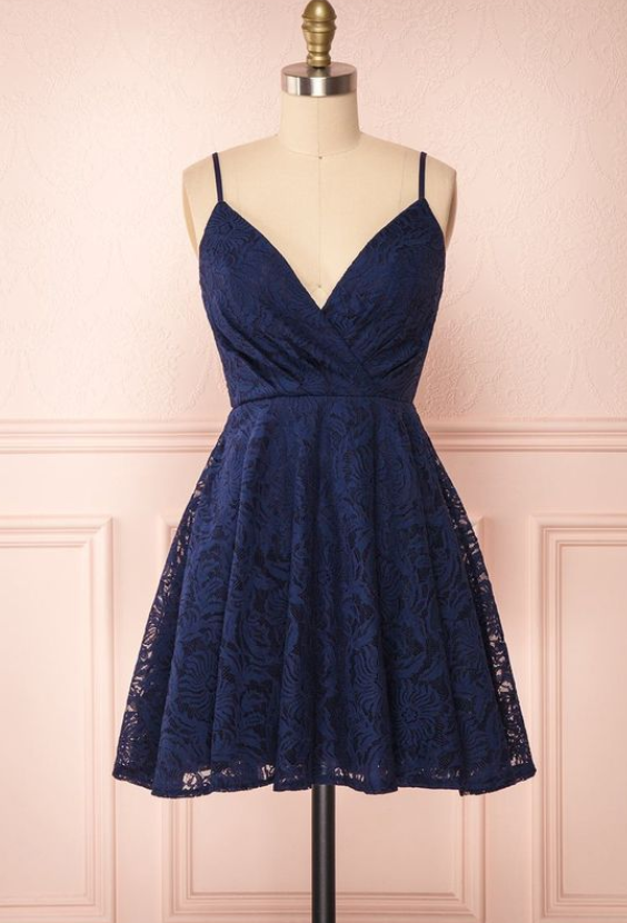 navy blue dress for baby girl Lilac A-Line Spaghetti Straps Short Homecoming Dress with Appliques main image 0
