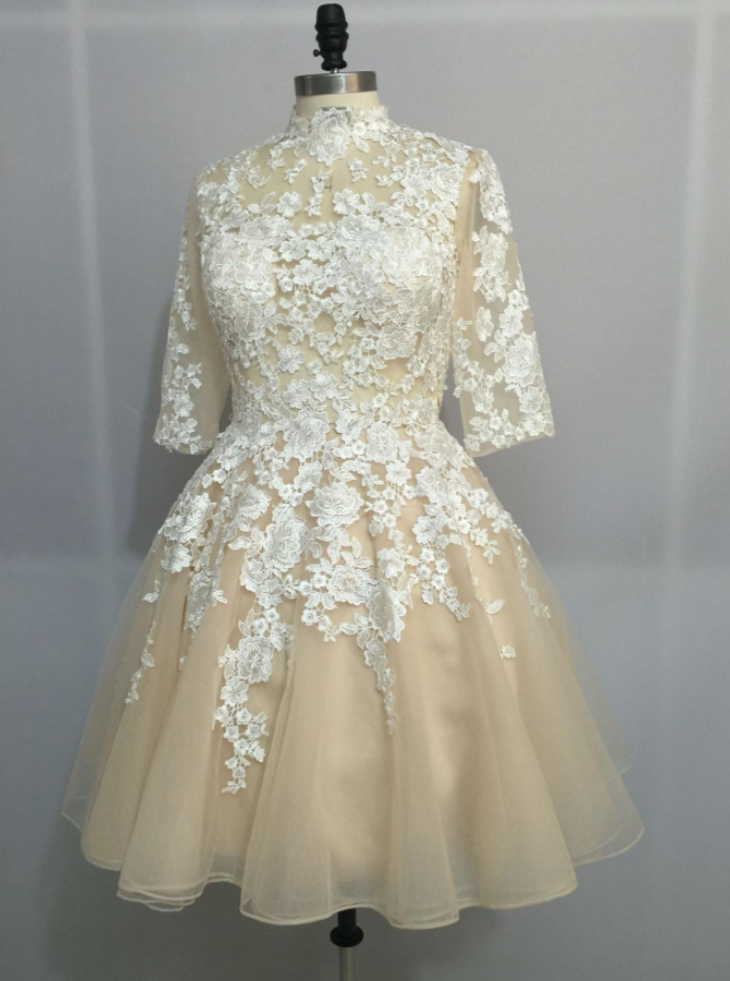 Handmade Lace Applique With Tulle Short Formal Dresses, Lovely Party Dresses, Sweet 16 Dresses