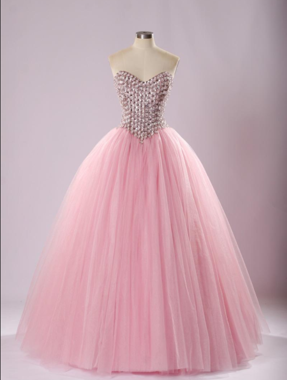 Sexy Sweetheart Pink Quinceanera Dresses Ball Gowns With Beads Crystals Lace Up Sweet 16 Dresses 15 Year Prom Gowns