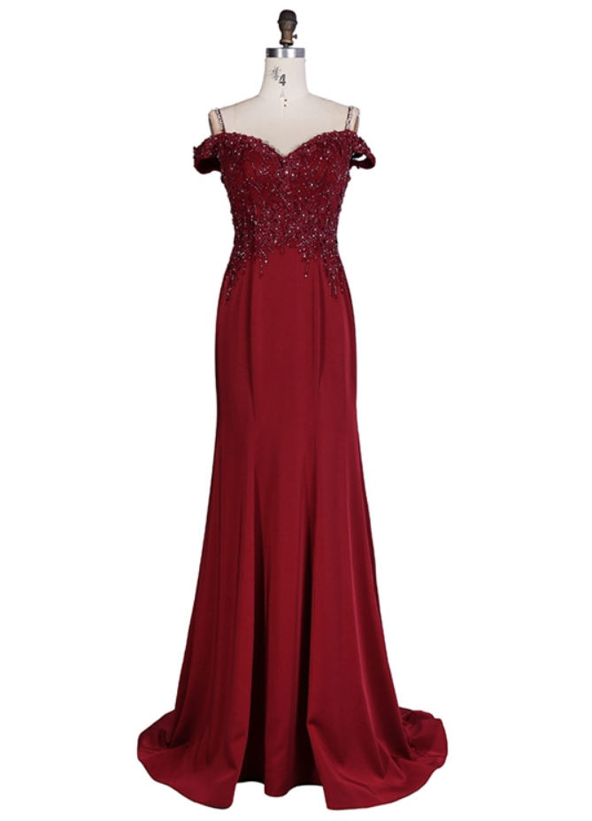 Prom Dresses, Selling Off The Shoulder Beaded Sexy Elegant Women Evening Dresses