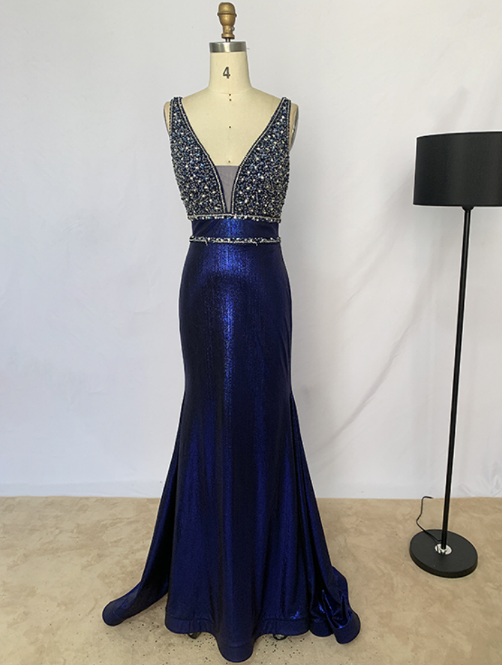 Prom Dresses,wholesale V Neck Backless Beaded Sexy Ladies Gown Evening Dress