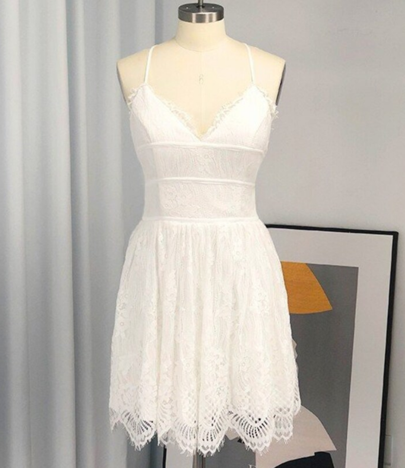 Homecoming Dresses,a-line/princess Spaghetti Straps Sleeveless Lace Short/mini Homecoming Dresses