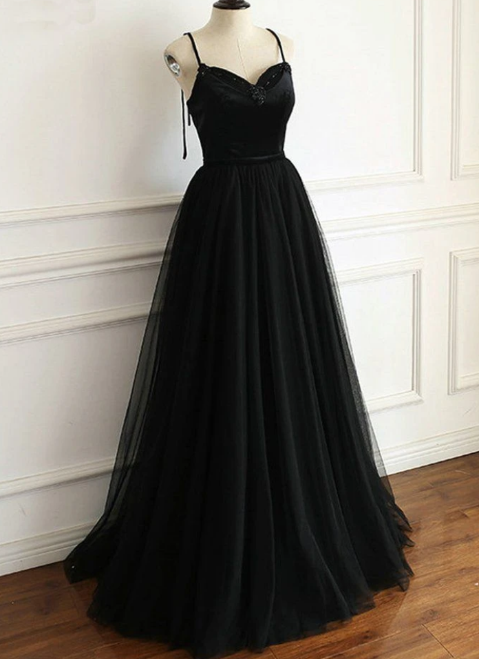 Prom Dresses,tulle Spaghetti Straps Open Long Prom Dress, Party Gown