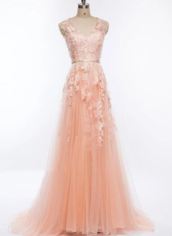 Prom Dresses,lace Applique Round Neckline Prom Dress, A-line Formal Dress