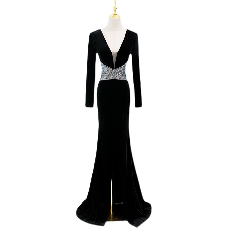 Prom Dresses,black Evening Dress 2022 Explosive Long Sleeves Temperament High-end Velvet Long