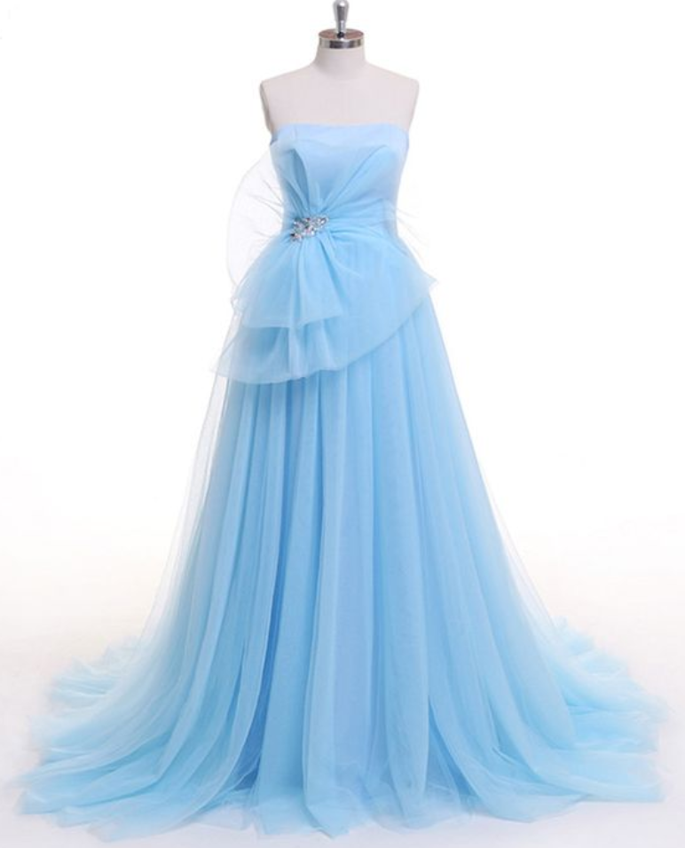 Prom Dresses,tull Party Dress,strapless Evening Dress,long Beaded Evening Dress, A-line Prom Dress,tulle Princess Dress