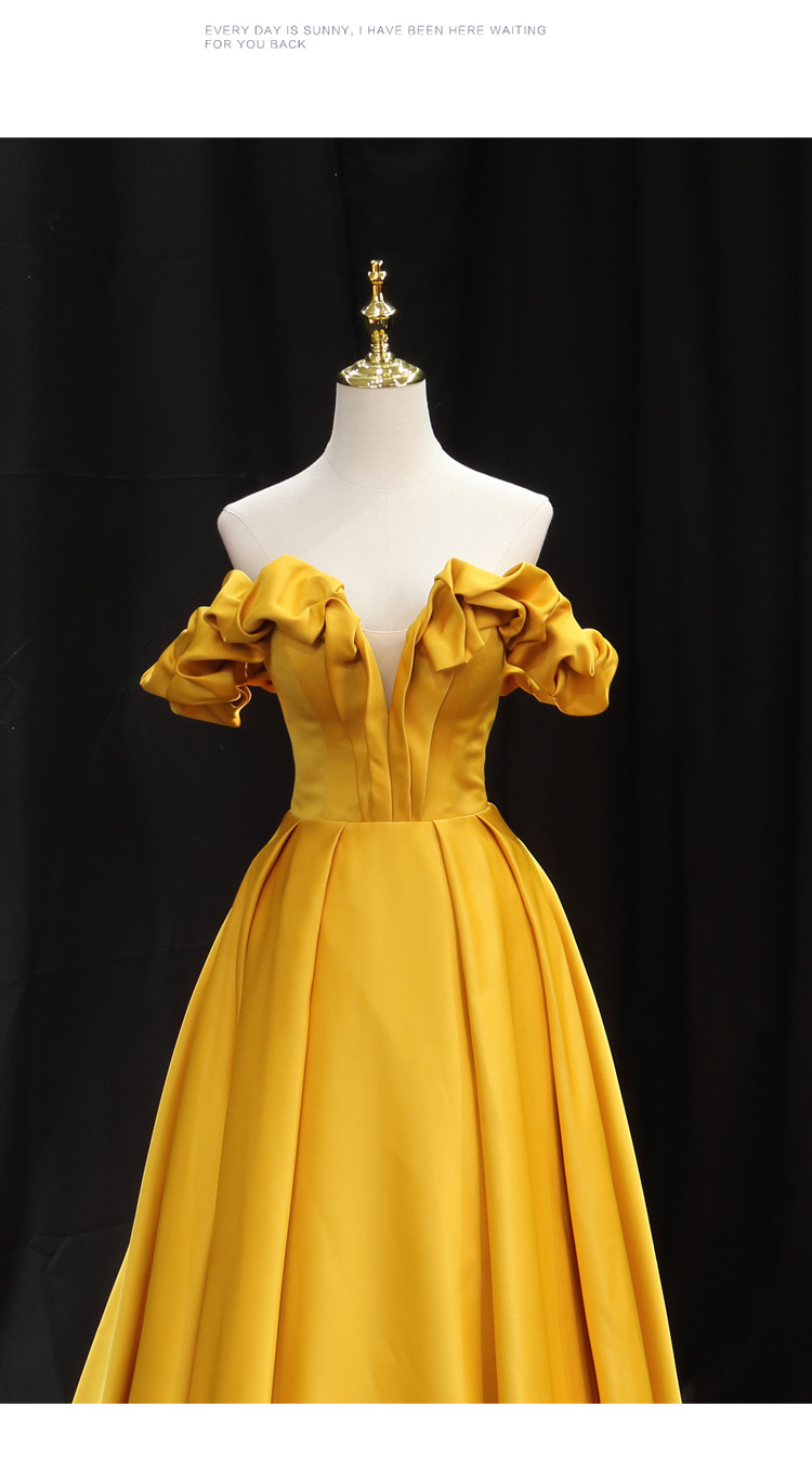 Off The Shoulder Yellow Prom Dress Simple Satin 2023 Formal Party Gowns ...
