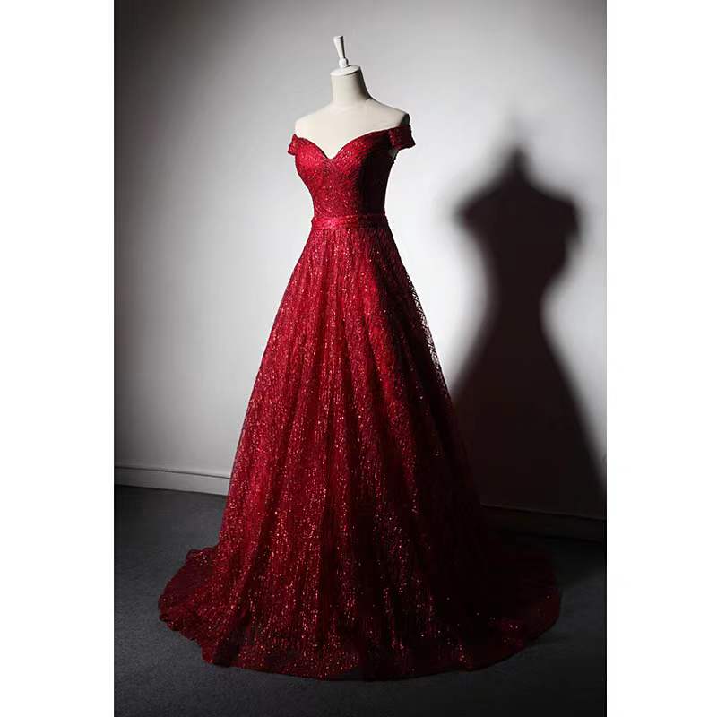 Off Shoulder Evening Dress, Sexy Sequins Dress,red Dress,custom Made