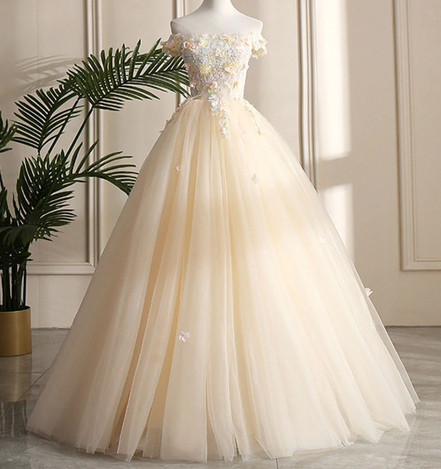 Prom Dresses,tulle Off Shoulder Lace Long Prom Dress ,sweet 16 Dress