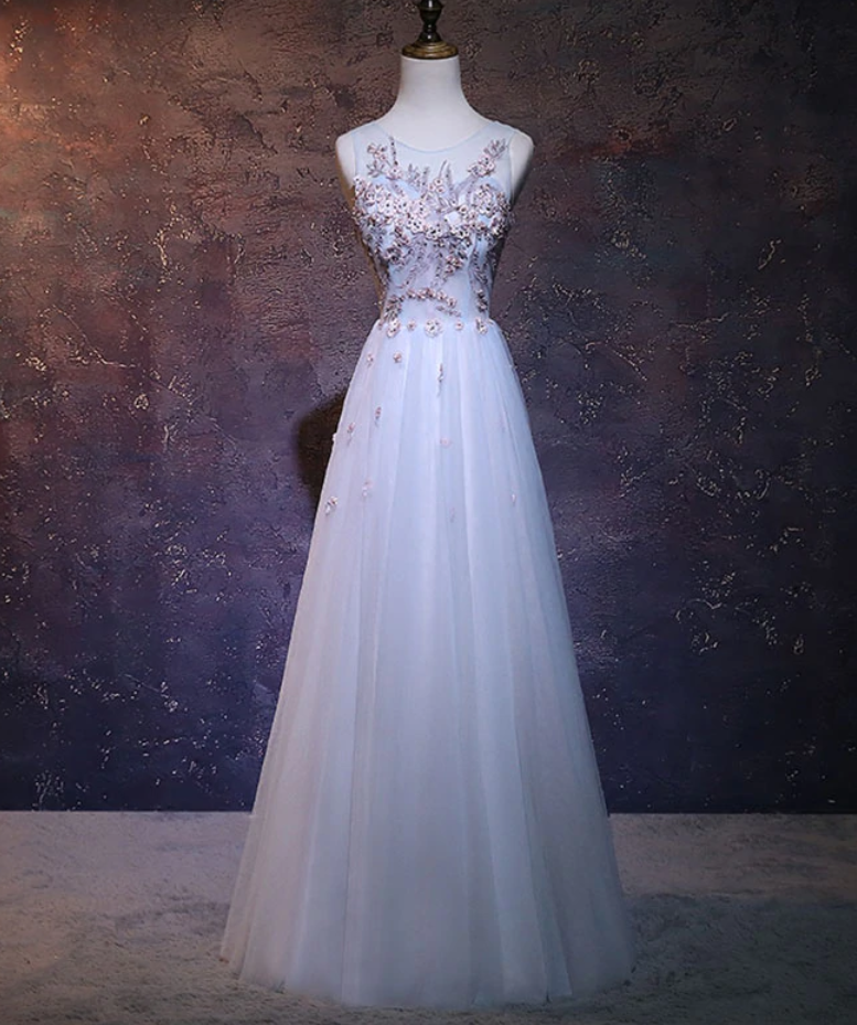 Prom Dresses,a-line Tulle Lace Applique Long Prom Dress, Bridesmaid Dress