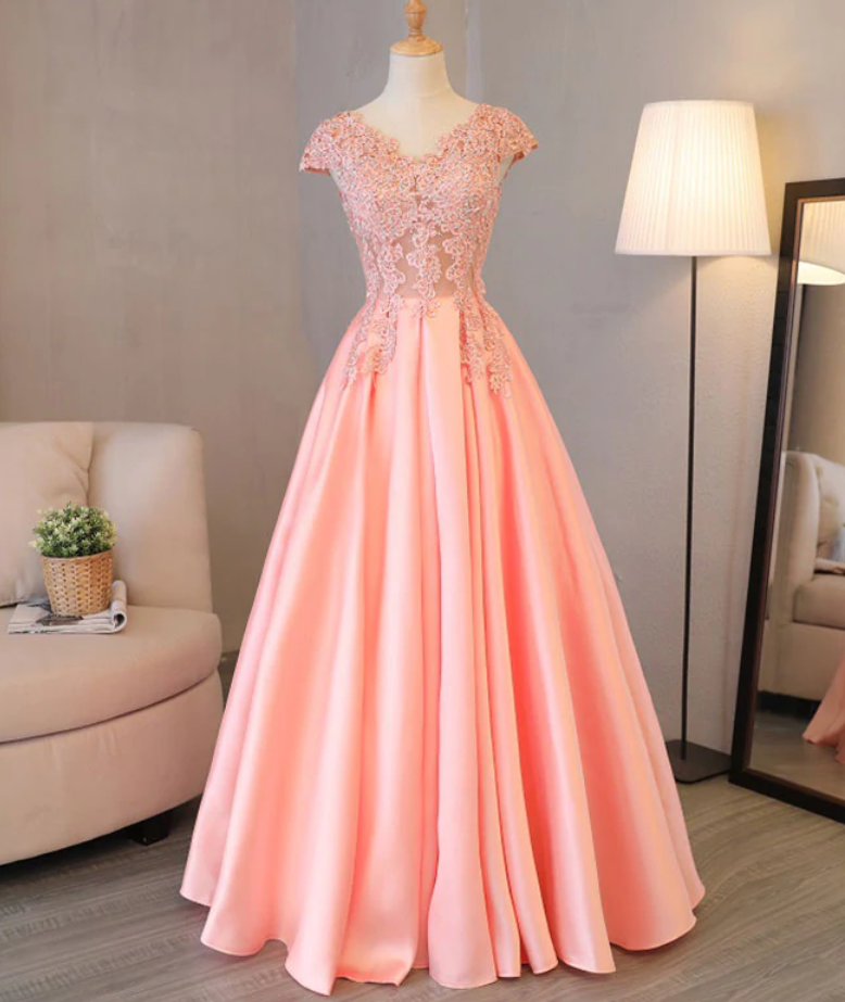 Prom Dresses, Custom Made V Neck Lace Long Prom Dress, Lace Evening Dress