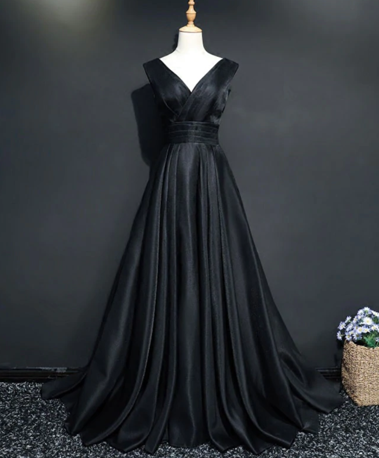 Prom Dresses,simple Black V Neck Long Prom Dress, Black Evening Dress