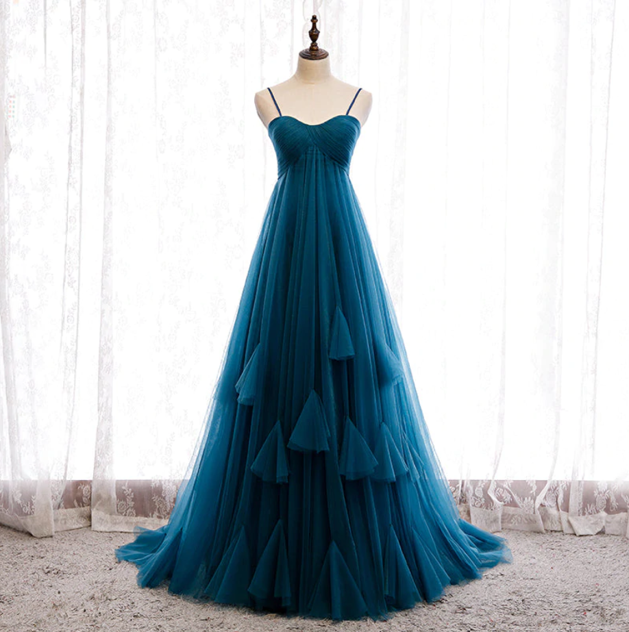 Prom Dresses,tulle Straps Long High Waist Prom Dress, Evening Party Dresses
