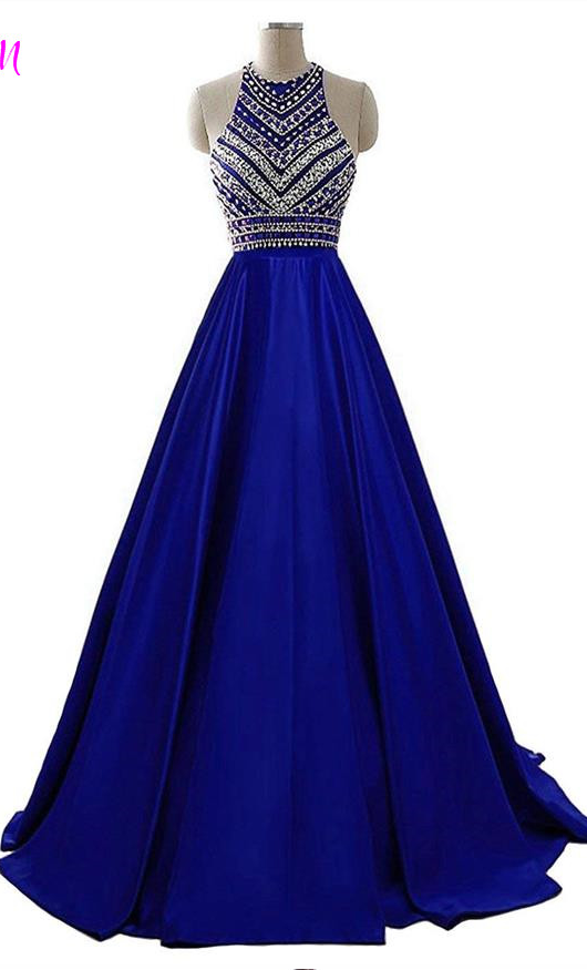 Royal Blue Crystals Prom Dresses 2022 Aline Sleeveless Party Dress