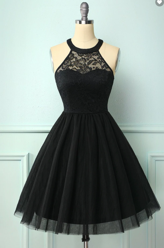 Short Party Dresses A Line Black Party Dress With Lace