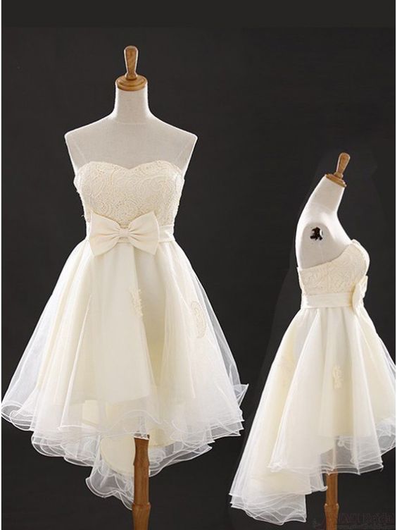 Lovely High Low Sweetheart Prom Dress With Bow, Cute High Low Homecoming Dresses, Prom Dresses