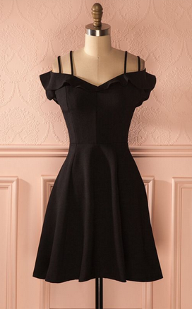 Black Straps Short Satin Graduation Dresses,simple Cocktail Dresses on  Luulla