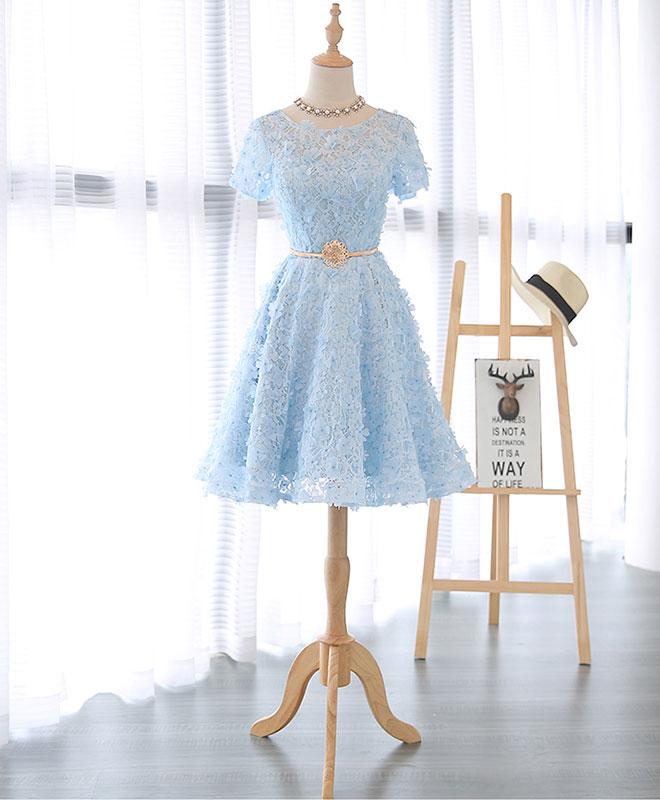 Cute Blue Lace Short Prom Dress,blue Homecoming Dress