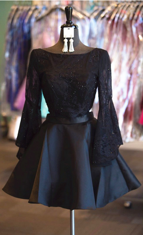 black hoco dress long sleeve Short Sequin Dance See short black party dresses for homecoming Long-Sleeve Short Black Homecoming Dress