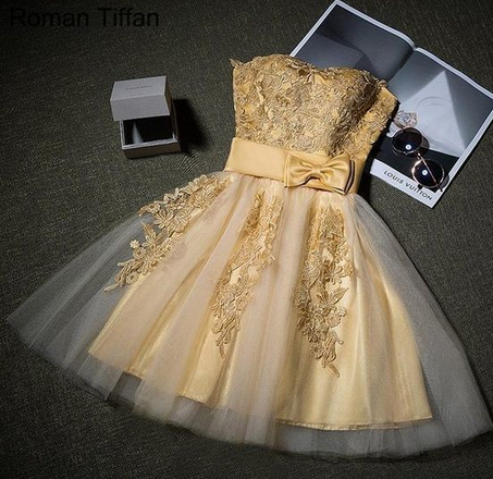 Sleeveless Gold Short Party Dress Homecoming