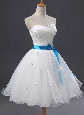 Ribbon White Prom Homecoming Dresses, Outstanding Short Sweetheart Sleeveless