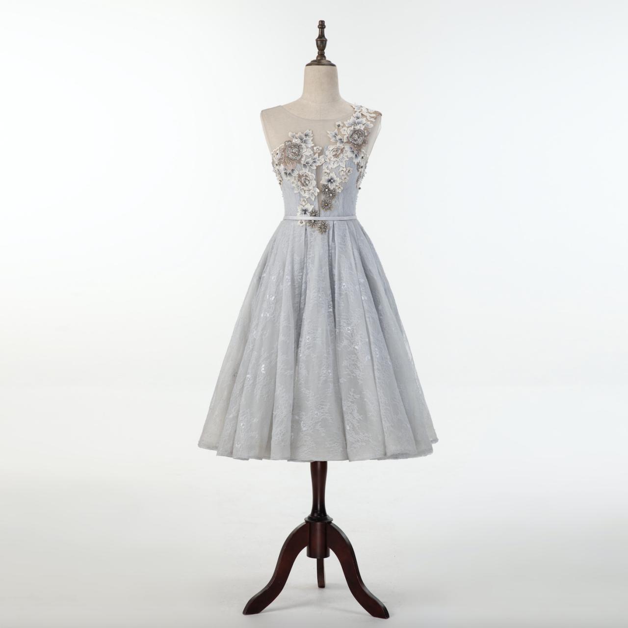 Sleeveless Homecoming Dress, Heavy Handmade Little Dress, Embroidered Flower Lace, Zipper Short Dress