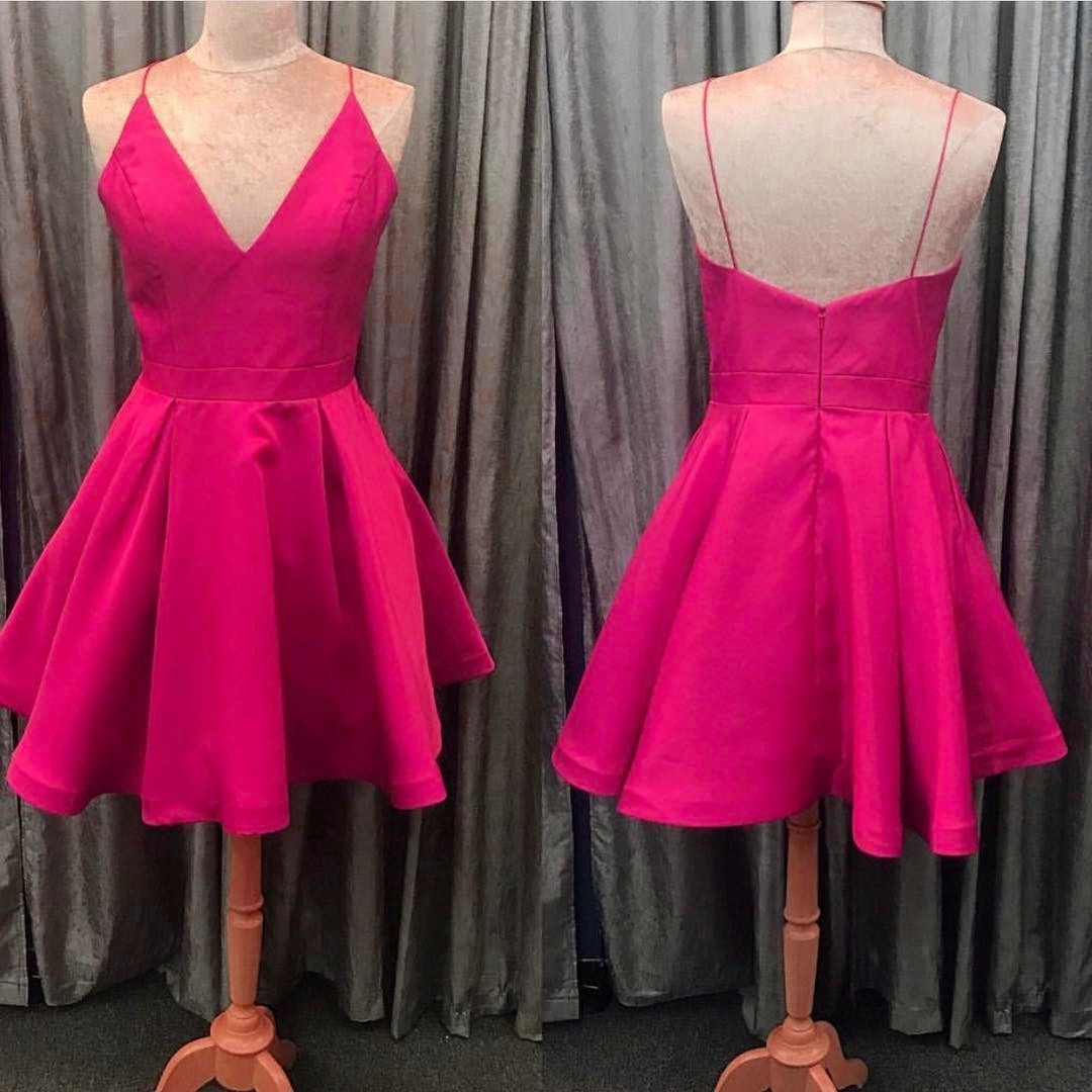 Pink Homecoming Dress, V Neck Party Dress,short Prom Dresses ,graduation Dress,cocktail Dress,satin Dresses