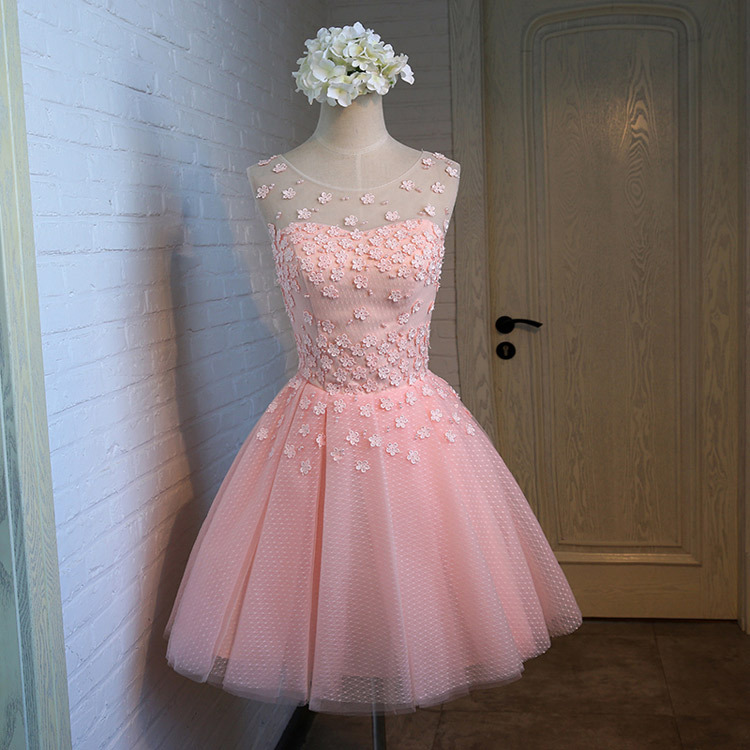 Floral Pink Short Prom Dress, Tulle Graduation Dress,short Prom Dresses,short Dress