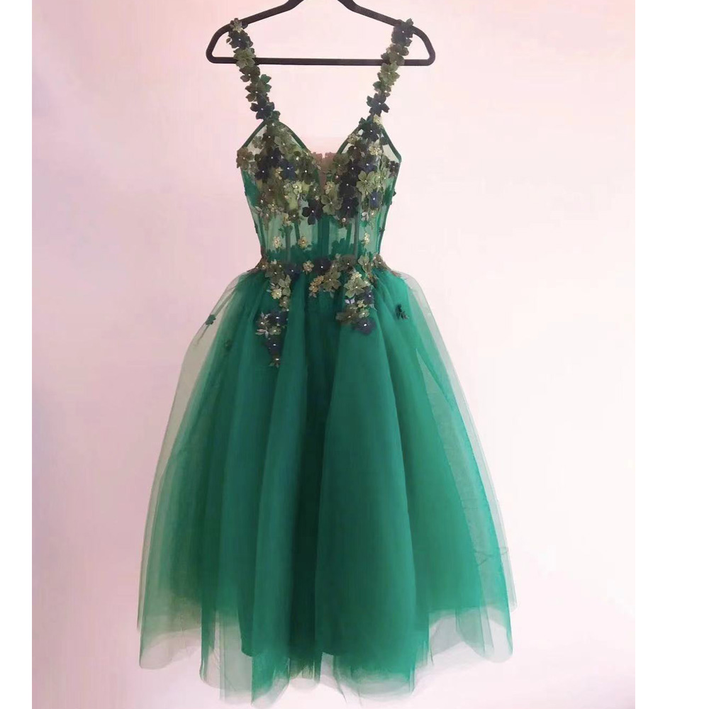 Green Prom Dresses, Sweetheart Prom Dresses, Flowers Prom Dresses, Tulle Prom Dresses, Green Evening Gowns, Mini Cocktail Dresses