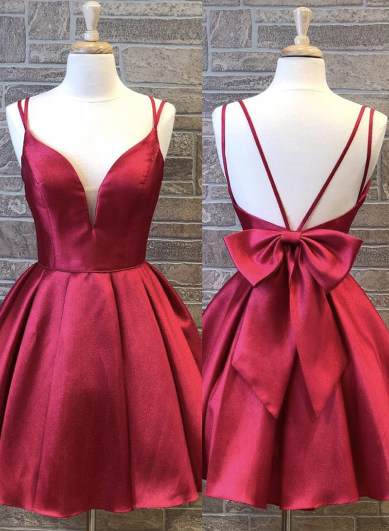 Red Satin Short Prom Dress, Party Dress